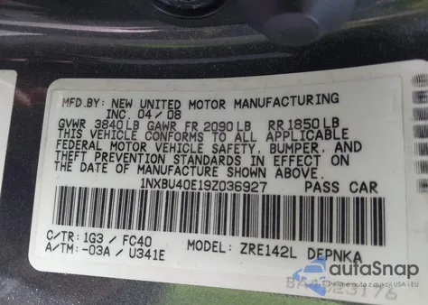 2009 Toyota Corolla Xle from USA, damaged, VIN 1NXBU40E19Z036927